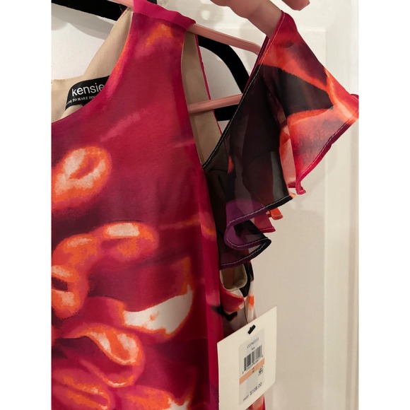 Kensie Floral Print Ruffle Sleeve‎ Dress - Sleeveless Party Cocktail - Picture 3 of 5